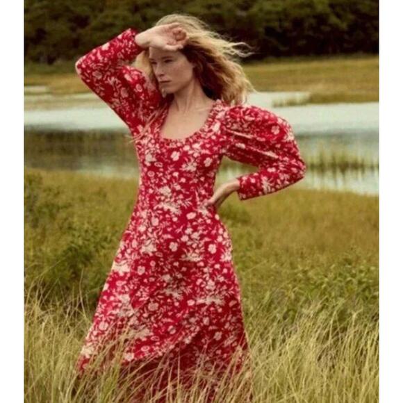 Doen Dresses & Skirts - DOEN Sz S Small Red Floral Clarence Dress Fall Long Sleeve Cotton